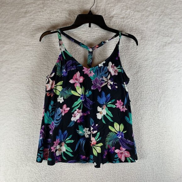 Island Escape Underwire Tankini Top Women's 6 Black Floral Adjustable‎ Racerback - Picture 1 of 5